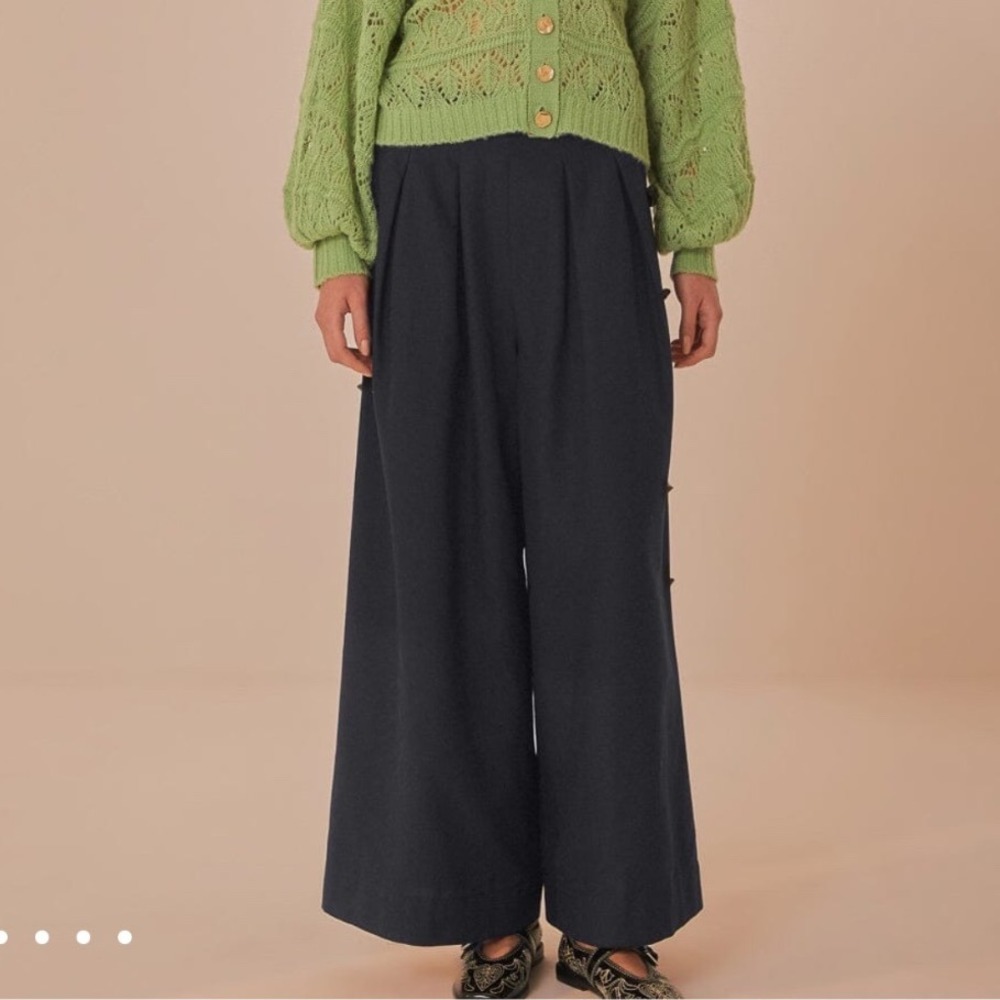 Farm Rio Wide Leg Pants Womens Black Toggle Side Button Trousers L